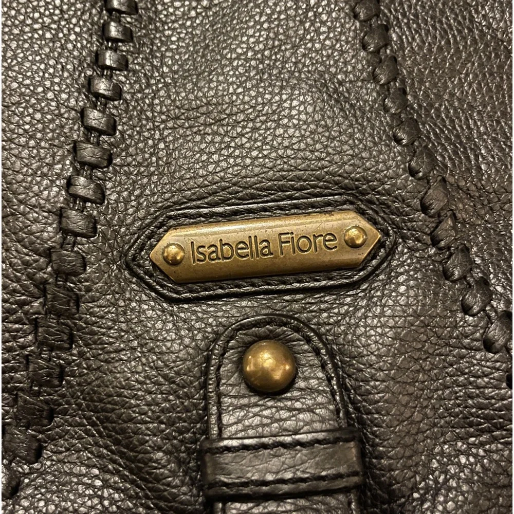 Isabella Fiore gold studded boho black leather satchel purse - Picture 3 of 5